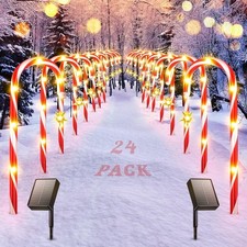 24-Pack Solar Christmas Candy Cane Lights Solar Pathway Lights Xmas Decorations