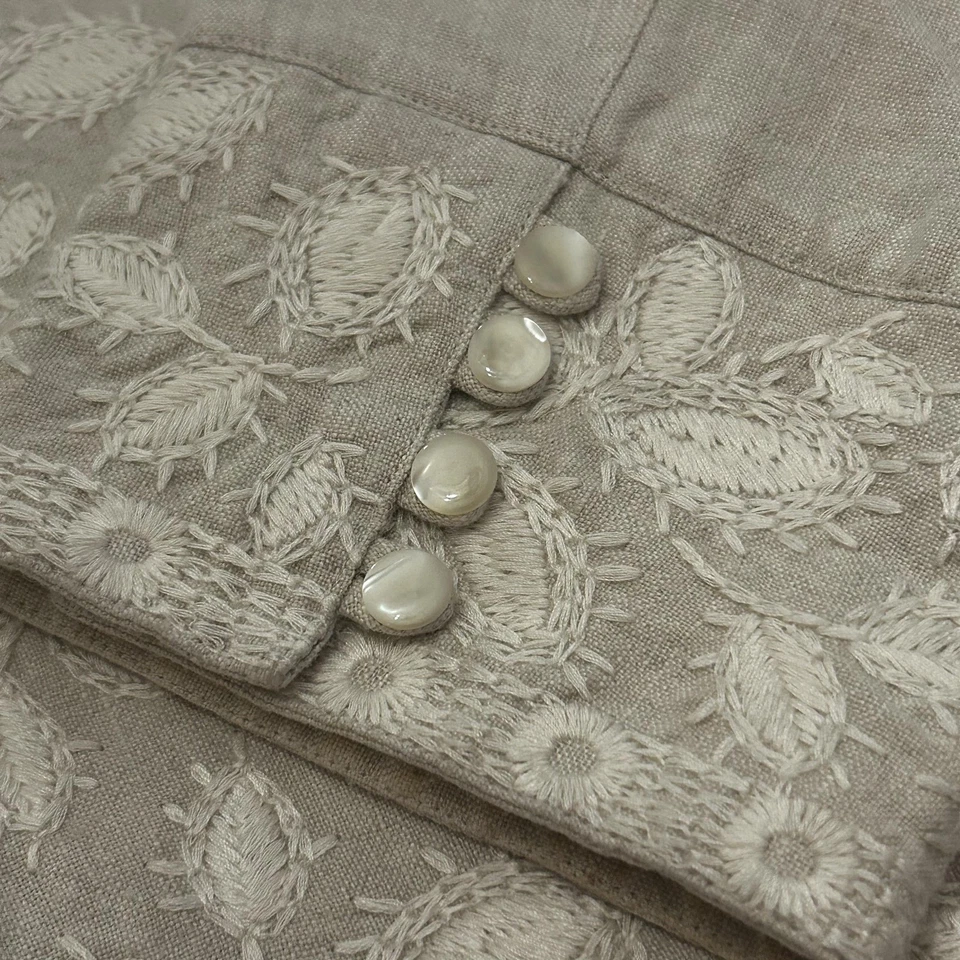 J. Jill Jacket Womens 16P Petite Beige Linen Floral Embroidered Blazer SPOT READ - Image 3 of 4