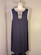 Lauren Ralph Lauren Navy/White Lace-Up Sleeveless Midi Dress XL