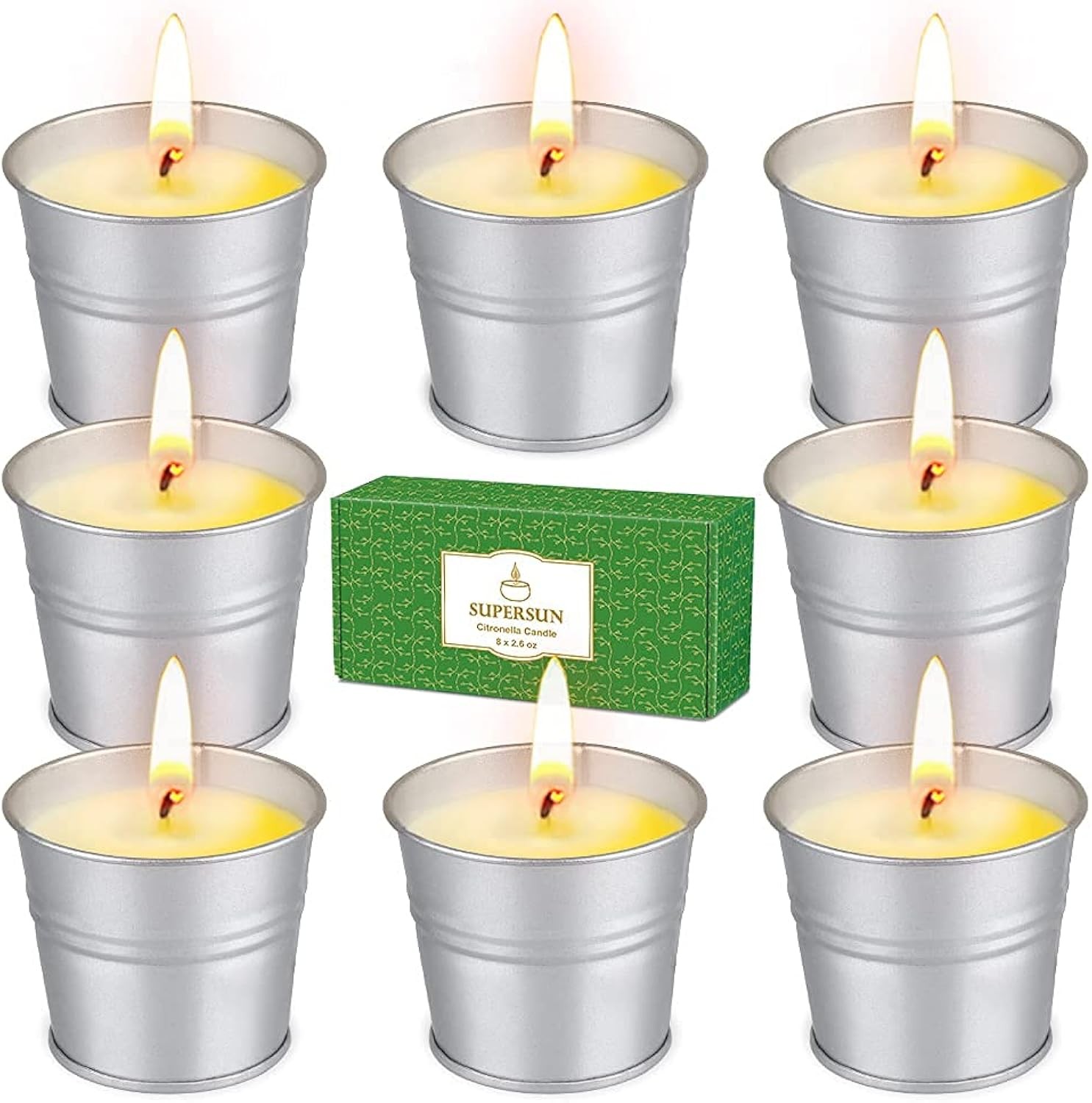 8 Citronella Candles Outdoor Set 80-120 Hours Burn Time Soy Wax Scented