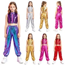 Kids Girls Outfit Street Sets Costume Dancewear Back Invisible Zipper Dance