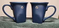 Pair USA Made Cobalt Blue Stoneware Coffee Mugs Gold Logo Magnetic Source