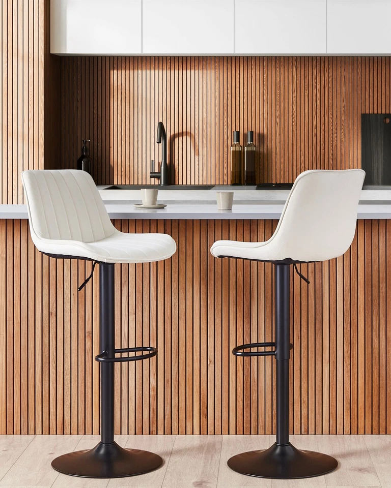 Barhocker 2er Set Samt beige Metallgestell höhenverstellbar drehbar Dubrovnik - Bild 2 von 4