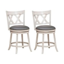 Costway Swivel 64cm Hand-Antiqued Stool Set of 2 with Wider Padded Seat 2716