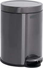 Rubbermaid Stainless Steel round Step-On Trash Can, 1.6-Gallon, Charcoal, Wasteb