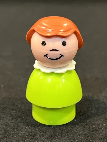 Vintage Original Fisher Price Little People All Plastic Lime Green Base Brn Hair
