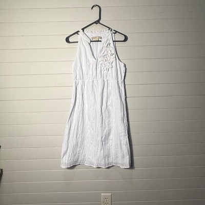 Jonathan Martin Floral Embroidered Sleeveless White Dress 8 Crinkle Cotton Blend
