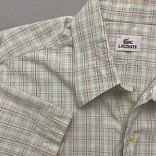 Vintage Lacoste 42 Large Plaid Short Sleeve Button Up Shirt Cotton Croc