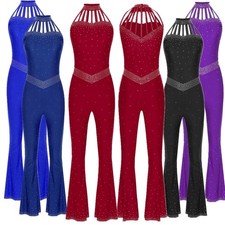 Women Jumpsuit Shiny 1-Piece Jazz Dancewear Strappy Bodysuit Modern Costume