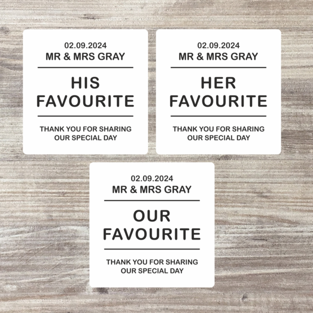 48 x His Her Our Favourite | Custom Wedding Stickers | Wedding Favour Labels