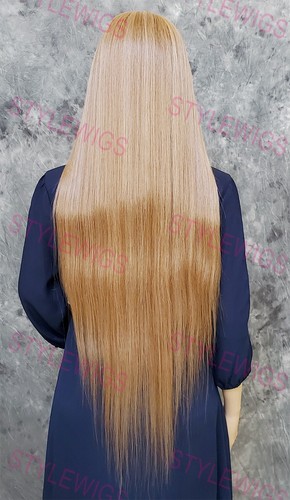 Light Brown/Blonde Mix Extra Long Heat Safe Lace Front Human Hair Blend Wig EVEB - Picture 6 of 9