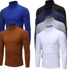 Mens T-Shirt Slim Fit Long Sleeve Turtleneck Pullover Basic Solid Undershirt