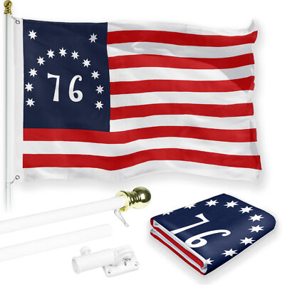 NEW G128 Bennington Flag & Flagpole Set, 6FT White Pole and 3x5FT 150D Flag