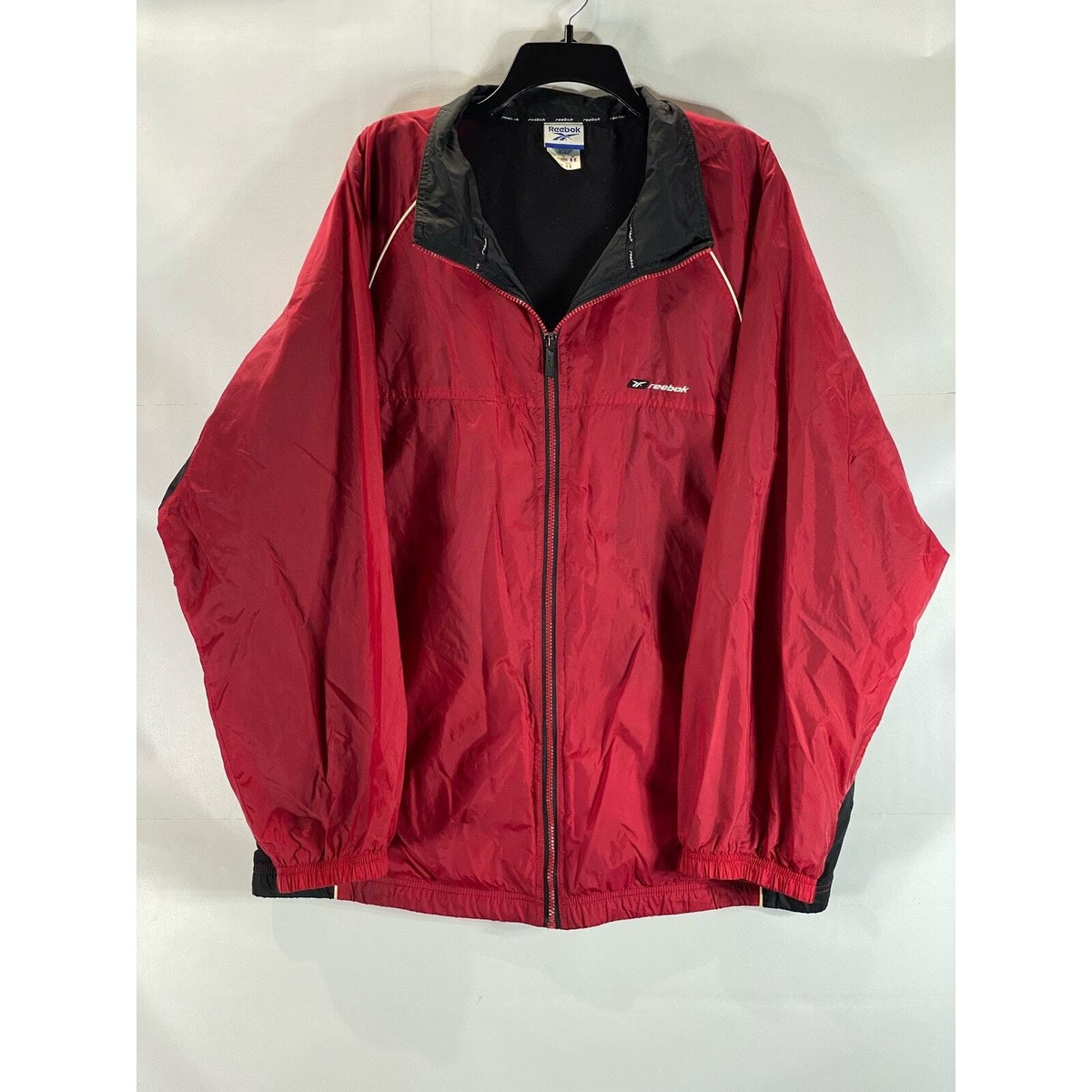REEBOK Men's Red/Black Vintage Stand Collar Zip-Up Windbreaker