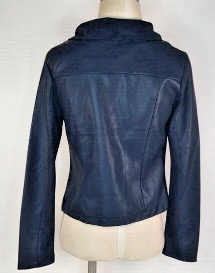 Romeo & Juliet Couture Mujer M Moto Chaqueta Azul Imitación Cuero Micro Gamuza Nueva con Etiquetas Foto 3 de 4