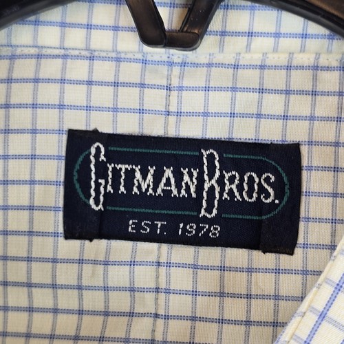 Gitman Bros Dress Shirt Cream / Blue Check Size 18 / 36 French Cuff Never Worn - Picture 15 of 18