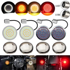 1157 Front & 1156 Rear LED Bullet Turn Signal Brake Lights Smoke Lens for Harley