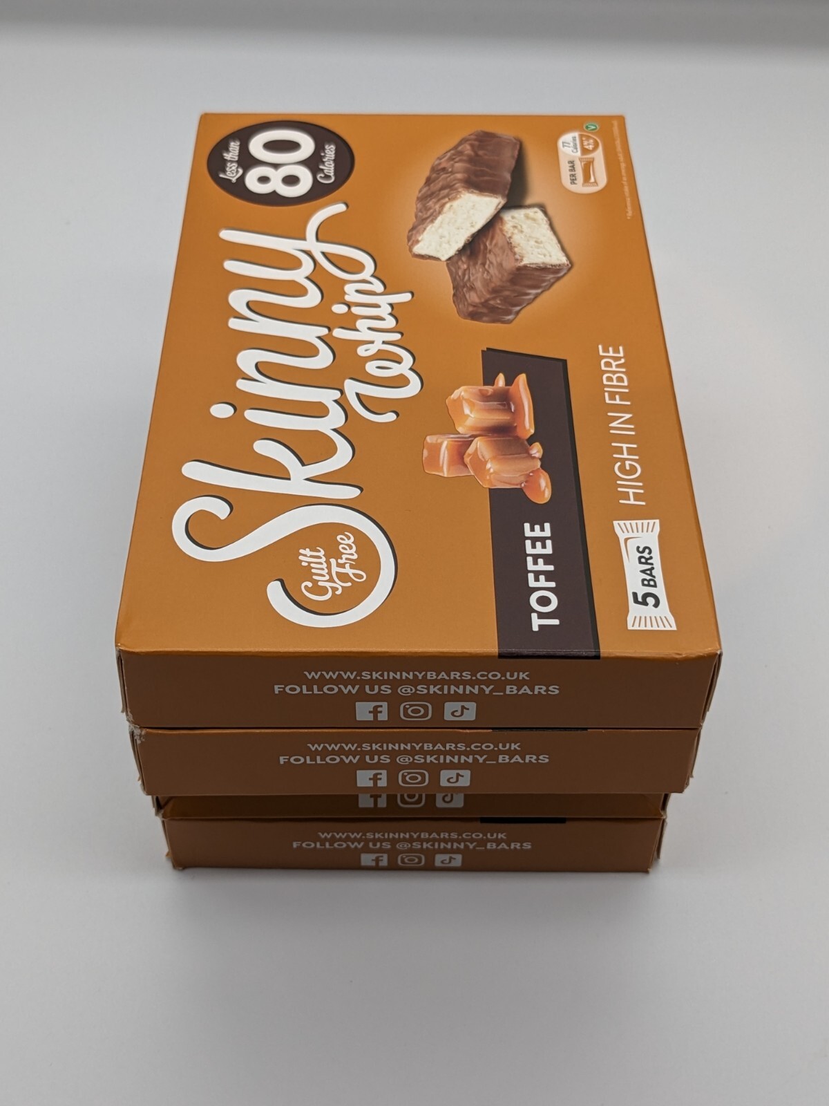 20 Skinny Whip Toffee Flavour High Fibre Low Calorie Snack Bars 4x5