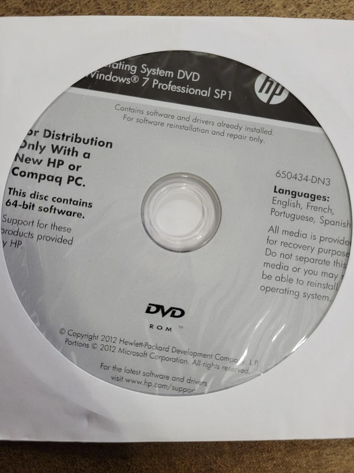HP Compaq Windows 7 Professional SP1 64-Bit DVD System Recovery Media Software - Image 2 of 3