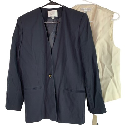 VTG Valerie Stevens Petite 12 Navy Blazer with Vest NWT Jacket One Button 6350