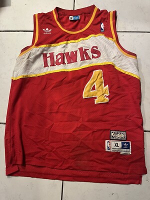 Spud Webb Atlanta Hawks Sand Knit Vintage NBA Jersey Size Large Red
