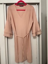 BOOHOO A LINE DRESS V NECK TULIP SLEEVES SIZE 14