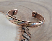 Pure Copper Magnetic Bracelet Arthritis Pain Energy Therapy Cuff Tri Tone Twist