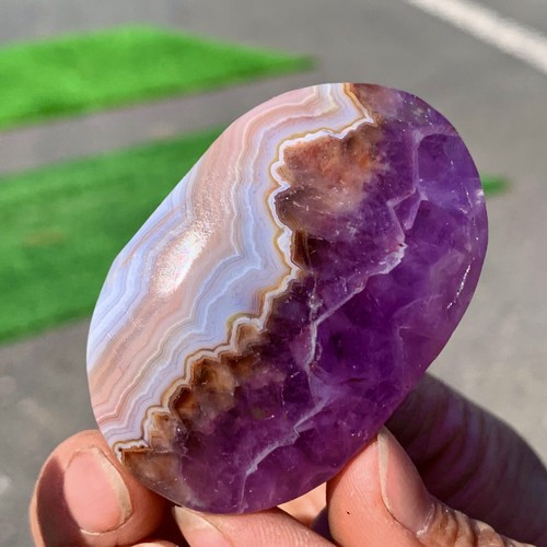 56G Natural Amethyst Agate Quartz Crystal oval-shaped Mineral Reiki Healing - Bild 21 von 24