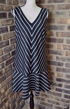 Nine West Womens size 10 Black Stripe Princess Seam Dress Flared Hem NWT! BG