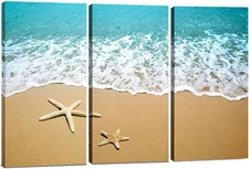 Sandy Beach Canvas Wall Art Decor - 12x24 3 Piece Set (Total 24x36 inch)