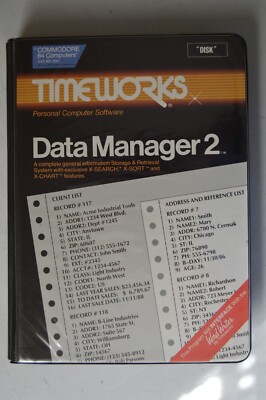 Timeworks Data Manager 2 Personal Computer Software For Commodore 64 + 128