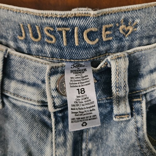 STRANGER THINGS TEEN/GIRL Size 18 Justice Jeans Varsity Patch Acid Wash Jeans - Picture 4 of 11