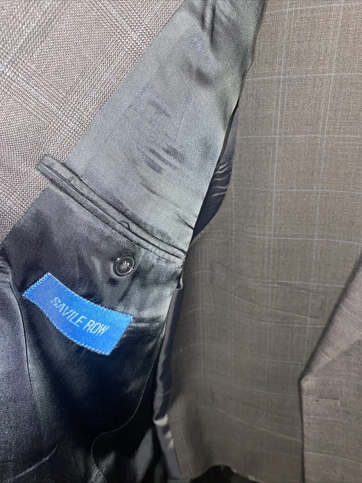 Traje Savile Row London gris con patrón de cuadros 3 piezas ver fotos para tallas EC Foto 2 de 4