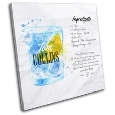 Tom Collins Cocktail Recipe Bar Vintage SINGLE CANVAS WALL ART Picture Print