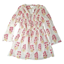 New J Crew Beach Cotton Dress XS Berry Blockprint Voile Cottagecore Boho Beach