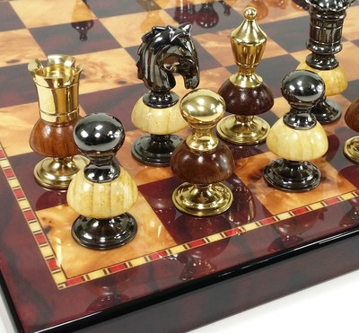 BRASS METAL Antique Bronze Color Staunton French Chess Set 18 Cherry Color Board