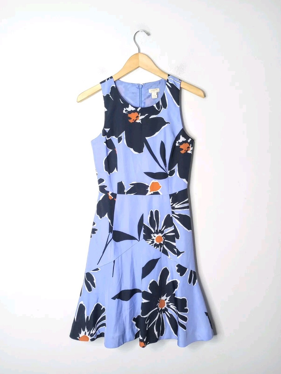 J. Crew Periwinkle Blue Floral Swing Dress Size 00 C1691 | eBay