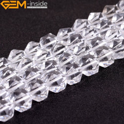 Faceted White Clear Crystal Quartz Natural Polygonal Beads Jewellery Making15" - Picture 24 of 32