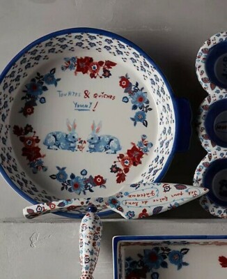 Anthropologie Baking NATHALIE LETE Pie Dish BIBELOT French Bunnies Rabbit  NWT