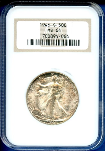 1946 S NGC MS64 Walking Liberty Half Dollar 50c US 1946-S MS-64 Old Fatty Holder
