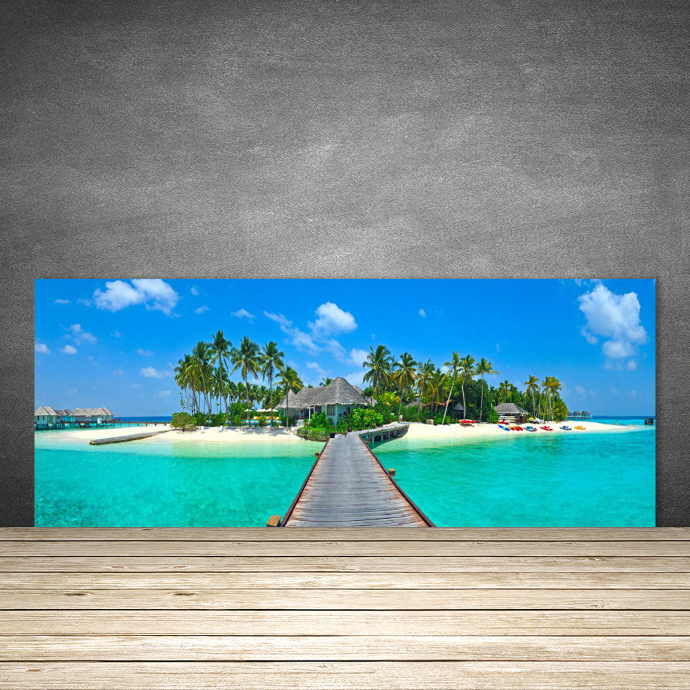 Crédence de cuisine en verre 125x50 panneau mural plage et paume