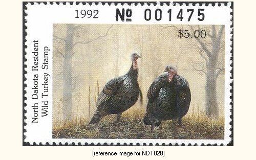 DEMI-PRIX timbre dinde sauvage Dakota du Nord 1992 5,00 $ - Photo 1 sur 1