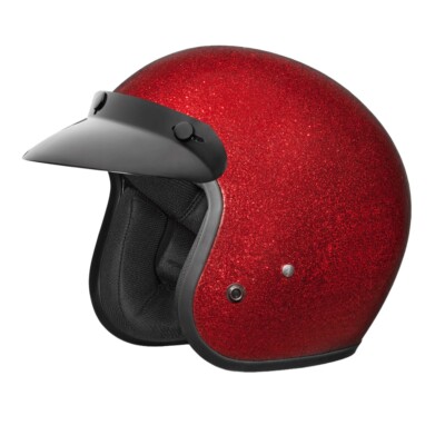 Daytona DOT Vintage Retro Cafe Red Metal Flake 3/4 Motorcycle Helmet DC7-RD