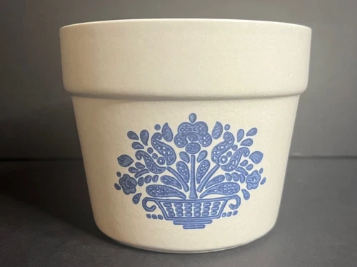 Pfaltzgraff Yorktowne FTD Stoneware Pot Planter--1982--Blue Floral--EUC