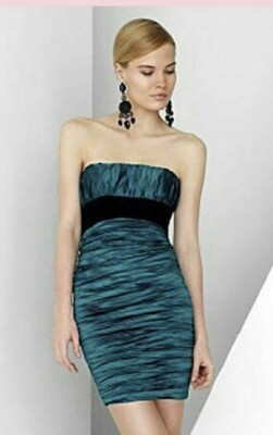 BCBG Maxazria Ruched Taffeta Cyan Strapless Cocktail Dress 12 $348 | eBay
