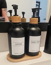 Black Soap Dispenser, Hand with Bamboo ,16 Oz 2 Pack 3.15"L x 3.15"W x 8.25"H