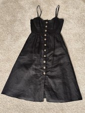 Reformation Navy Blue Linen Button Down Sun Dress Fitted Bodice Size 0P