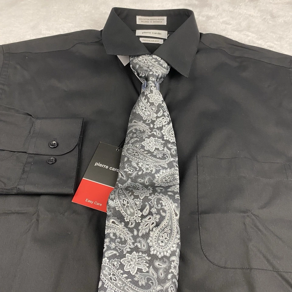 Camisa de vestir Pierre Cardin para hombre 16,5-34/35 con corbata negra fácil cuidado ajuste regular  Foto 4 de 4