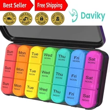 Daviky Weekly Pill Box Organizer 7 Day Medicine Storage Case 3 Times a Day Daily