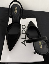 ALDO Women's Black Slingback Faux Suede Stiletto Heels Pointed Toe 7.5